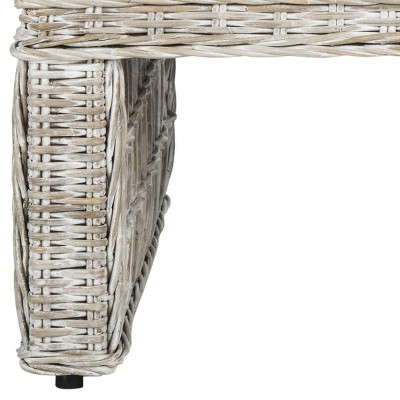 White Wash Wicker and Mahogany Square Coffee Table
