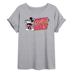 Women's - Disney - Mickey Mouse Positive Vibes Oversized Graphic T-Shirt - 1 of 4