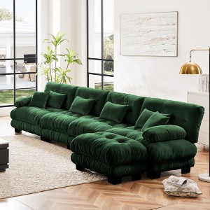 Oversized 173.2" Chenille Modular L-Shaped Sectional Sofa with Bolster Armrests and Ottomans, 5-Piece Free combination Sofa - 1 of 4