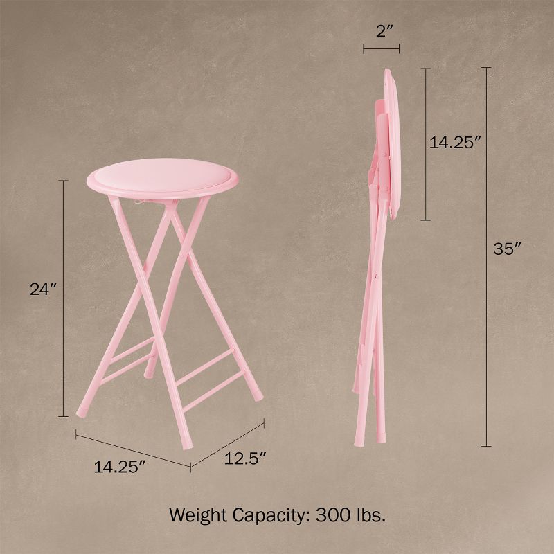 Set of 4 Counter Height Bar Stools – 24-Inch Backless Folding Chairs with 300lb Capacity for Kitchen, Rec Room, or Game Room by Trademark Home (Pink), 2 of 9