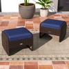 Patiojoy 2 Pieces Outdoor Patio PE Wicker Ottomans with Removable Cushions Footstools Beige/Navy - 2 of 4