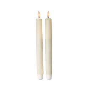 TAG Ribbed Ivory Flameless Taper Candles 10 in - Paraffin Wax, Everyday Use, Wipe Clean, Safe and Elegant Lighting - 1 of 3