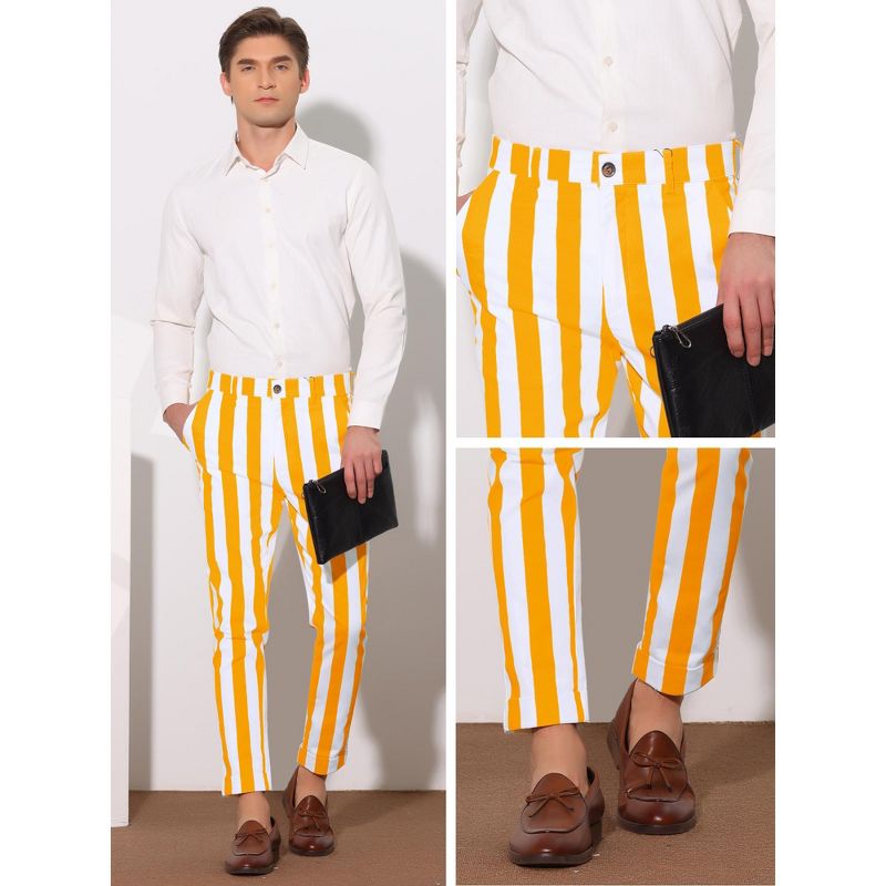Lars Amadeus Men's Slim Fit Flat Front Formal Business Striped Cropped Pants, 4 of 6