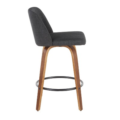 Walnut and Charcoal Gray Swivel Counter Stools - Set of 2