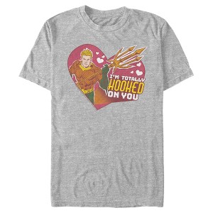 Men's Justice League Valentine's Day Aquaman I'm Totally Hooked on You T-Shirt - 1 of 4