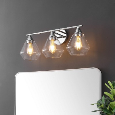 Chic Black and Chrome 24" Geometric Wall Sconce with Clear Glass Shades