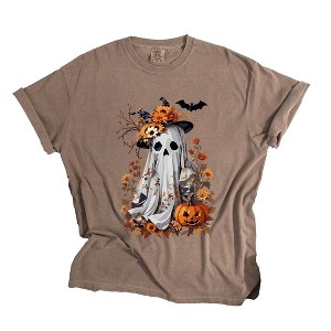 Simply Sage Market Women's Floral Halloween Ghost Short Sleeve Garment Dyed Tee - 1 of 4