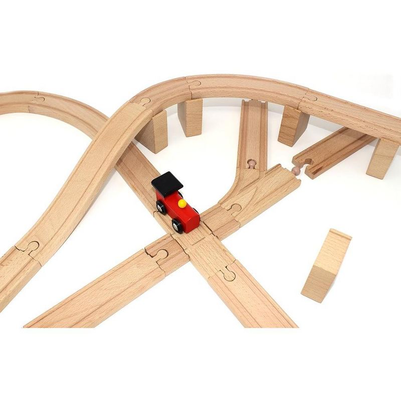 Syncfun 62Pcs Wooden Train Track Set Including 1 Thomas Magnetic Toy Train, Wooden Railway Set Party Favor Gifts for Boys Girls, 3 of 8