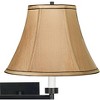 Franklin Iron Works Modern Swing Arm Wall Lamp Black Plug-In Light Fixture Tan Fabric Bell Shade for Bedroom Bedside Living Room - 2 of 4