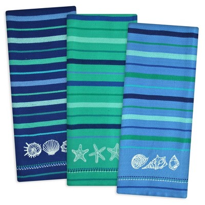 3pk Cotton Assorted Embroidered Dishtowels Blue - Design Imports