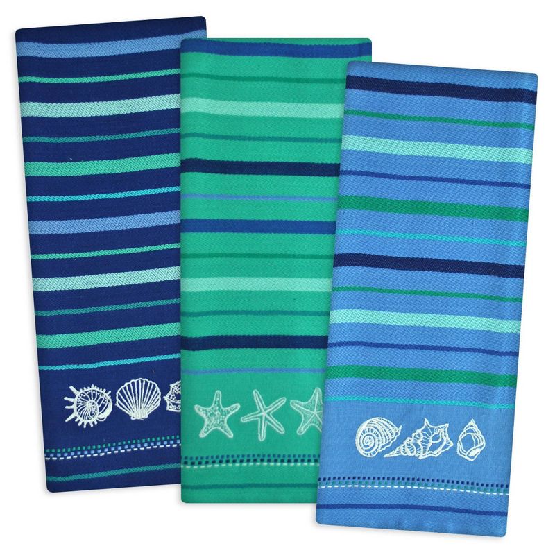 3pk Cotton Assorted Embroidered Dishtowels Blue - Design Imports, 1 of 3