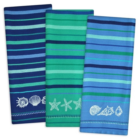 3pk Cotton Assorted Embroidered Dishtowels Blue - Design Imports
