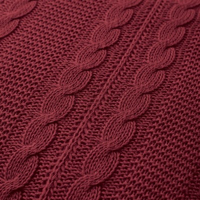 Dublin 18"x18" Red Cable Knit Cotton Square Throw Pillow