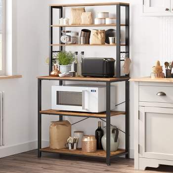 VASAGLE Baker's Rack Microwave Oven Stand Kitchen Tall Utility Storage Shelf 6 Hooks and Metal Frame