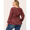 Agnes Orinda Women's Plus Size Round Neck Button Up Puff Floral Long Sleeve Casual Peplum Blouses - 4 of 4