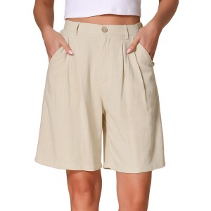 INSPIRE CHIC Women's Summer Elastic High Waist Linen Wide Leg Pocket Casual Bermuda Shorts - 1 of 4