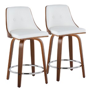 24" Faux Leather Mid-Century Modern Counter Stool with Swivel and Round Footrest for Kitchen or Bar (Set of 2) - 1 of 4