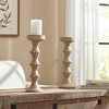 Wood Pillar Candle Holder with Decorative Beads, Antique Finish Candlestick for Home or Wedding Decor, Ivory/Beige - 2 of 4