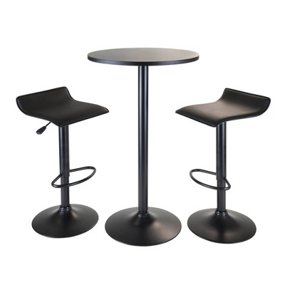 3pc Obsidian Bar Height Dining Set with Air Lift Adjustable Stools Wood/Black - Winsome