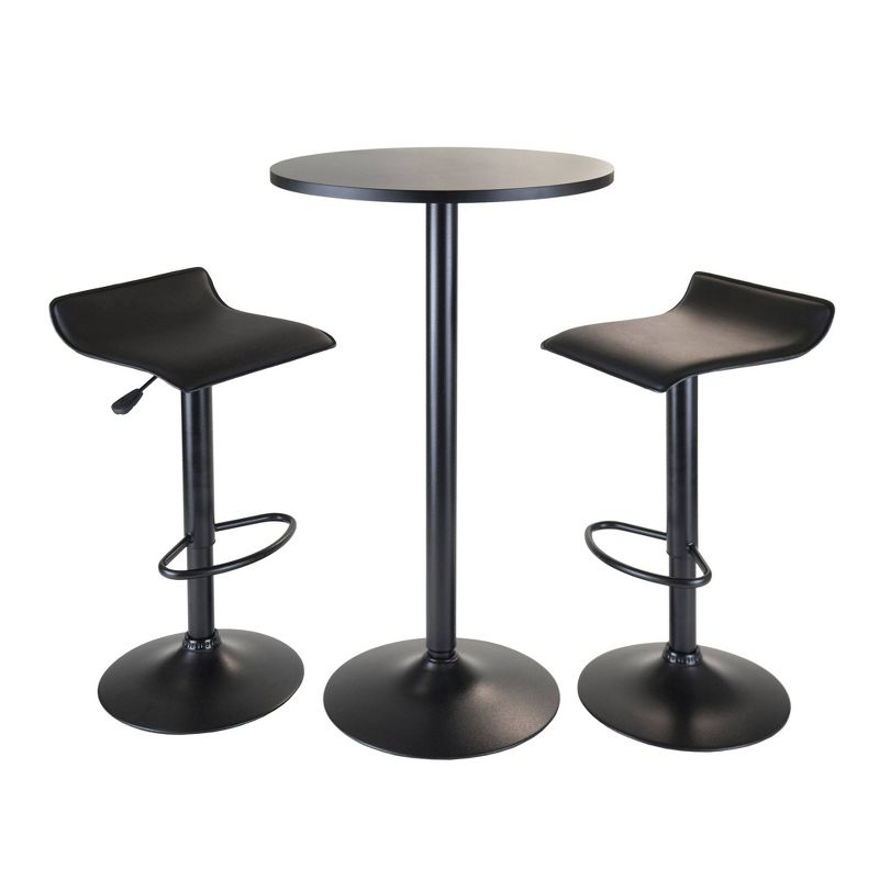 3pc Obsidian Bar Height Dining Set with Air Lift Adjustable Stools Wood/Black - Winsome, 1 of 6