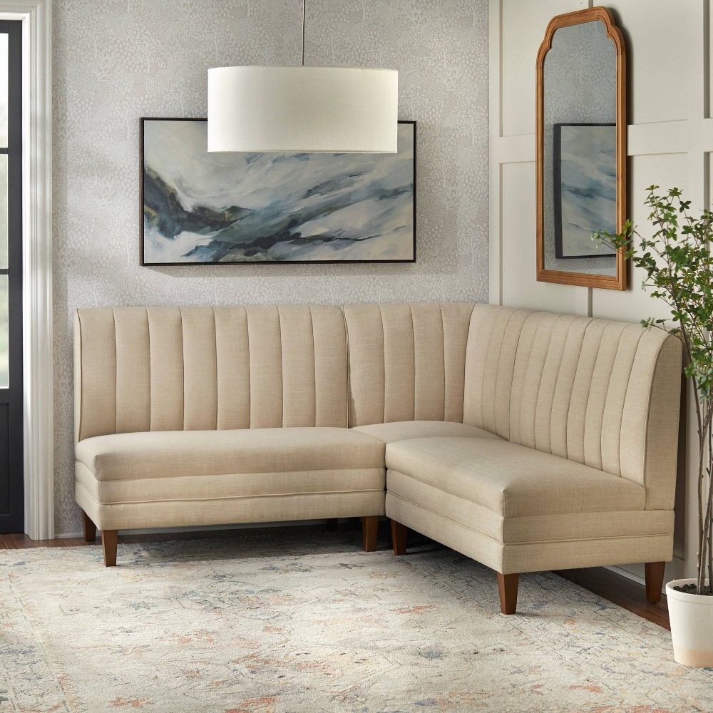 Photos - Sofa Lifestorey 3pc Kerrington Channel Back Banquette Set Walnut/Cream