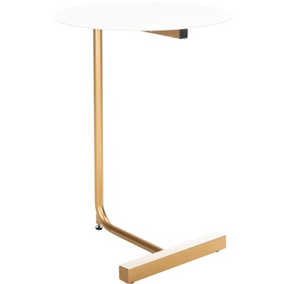 Haylee 28" Round White Wood and Gold Metal Side Table