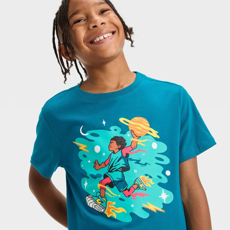 Boys' Short Sleeve 'Space Basketball Player' Graphic T-Shirt - Cat & Jack™ Teal Green, 3 of 5