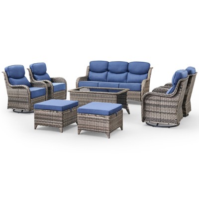 Belord Outdoor Patio Furniture with 6-inch Extra Thick Cushions, High Back Patio Furniture Set with 4 Swivel Chairs, 8 Pieces Outdoor Conversation Set