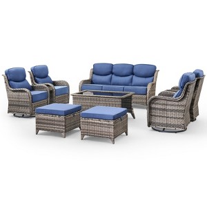Belord Outdoor Patio Furniture with 6-inch Extra Thick Cushions, High Back Patio Furniture Set with 4 Swivel Chairs, 8 Pieces Outdoor Conversation Set - 1 of 4