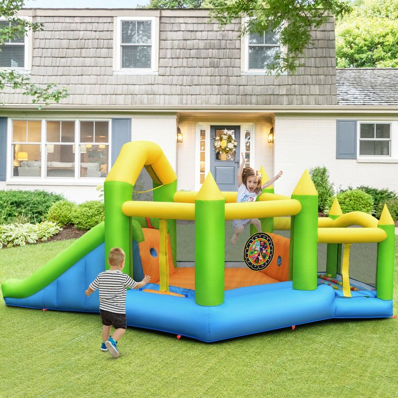 Costway Inflatable Slide Bouncer Ball Pit Basketball Dart Game W/ 735W Blower, 4 of 11