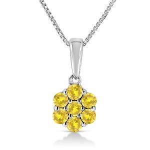 Haus of Brilliance Silver Prong Set Color Treated Diamond Floral Cluster Pendant Necklace - 1 of 4