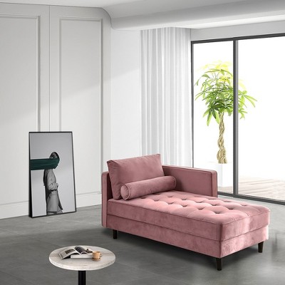 Velvet Chaise Lounge, Mid-Century Modern Design Chaise Sofa With Sturdy Metal Legs, Versatile Sleeper Sofa