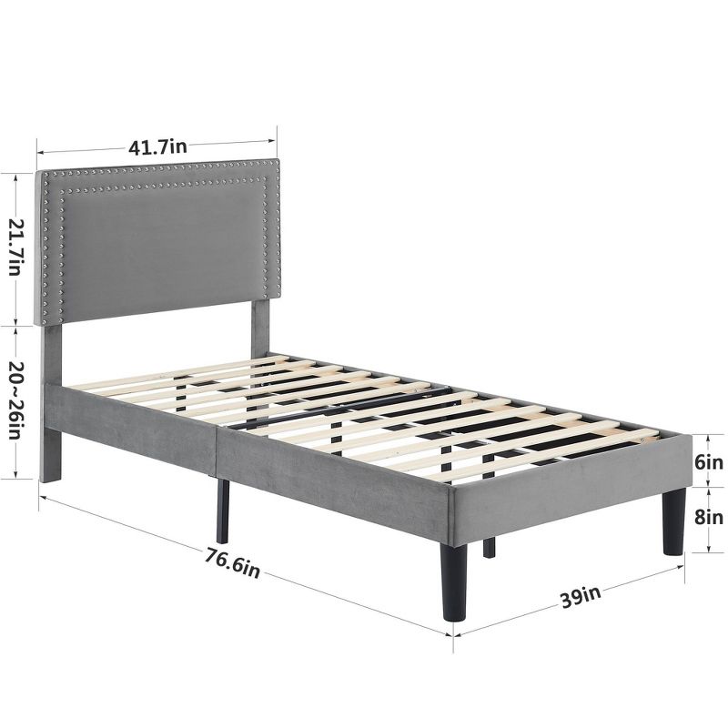 VECELO Upholstered Bed with Adjustable Headboard, Bed Frame, 2 of 11