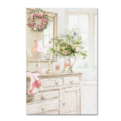 Shabby Chic Floral Arrangement on Rustic Dresser Canvas Art