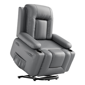 PU Leather Power Lift Recliner Chair, Adjustable Furniture for Back, Legs w/ 3 Positions, Side Pocket ( 22" Seat Width+Cup Holders) - 1 of 4
