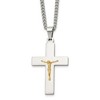 Chisel Stainless Steel Polished with 14K Gold Accent Crucifix Pendant on a 24" Curb Chain Necklace - 2 of 4