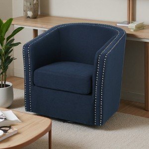 31.25" 100% Linen Fabric Contemporary Swivel Club Chair with Nailhead Accents - 1 of 4