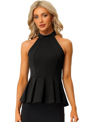 Allegra K Women's Sleeveless Summer Beach Pleated Halter Neck Peplum Shirts