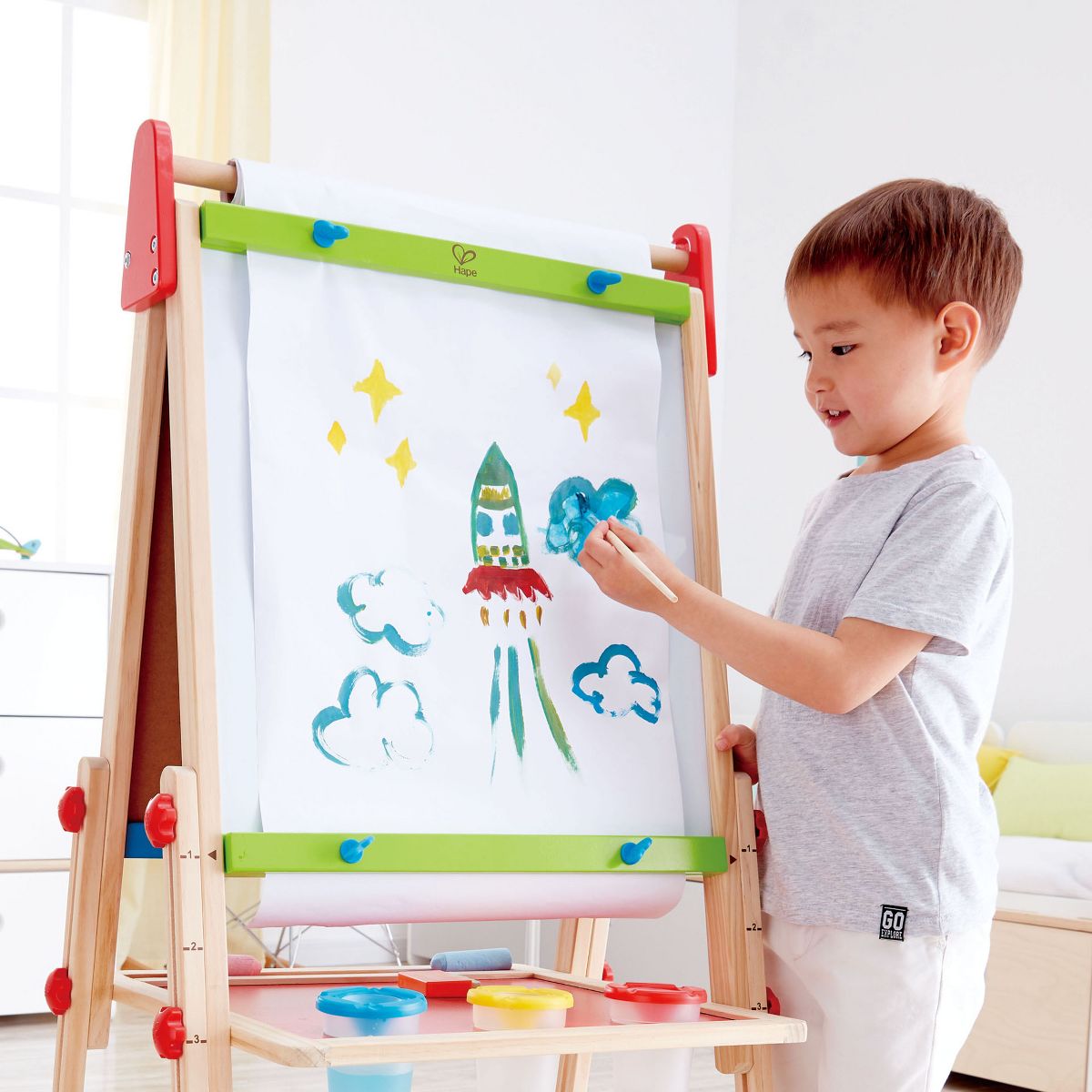 Hape All-in-One Double-Sided Art Easel w/ Paper Roll & Accessories - thumbnail 5