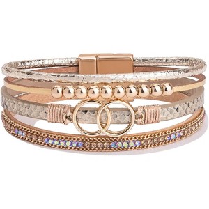 Boho Wrap Bracelet with Infinity Design, Leather Cuff Bangle with Magnetic Clasp, Stackable Jewelry Gift for Mom - 1 of 4