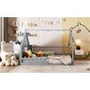 APRILSOUL Full Size Wood House Bed with Window and Fence, Gray - 3 of 4