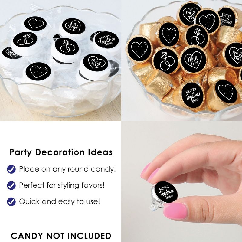 Big Dot of Happiness Mr. and Mrs. - Black and White Wedding or Bridal Shower Small Round Candy Stickers - Party Favor Labels - 324 Count, 5 of 8