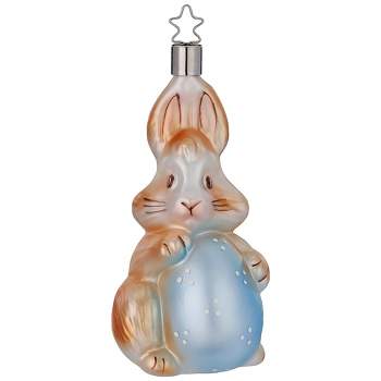 Inge Glas Easter Bunny  -  One Ornament 4.5 Inches -  Ornament Rabbit Egg  -  10065S022  -  Glass  -  Beige