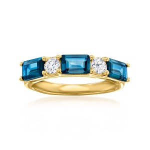 Ross-Simons 2.10 ct. t.w. London Blue Topaz and .31 ct. t.w. Lab-Grown Diamond Ring in 18kt Gold Over Sterling - 1 of 4