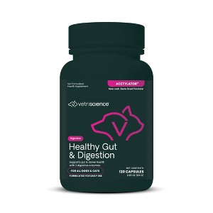 VetriScience Healthy Gut & Digestion Capsule for Dogs & Cats, 120 Count Bottle - 1 of 3