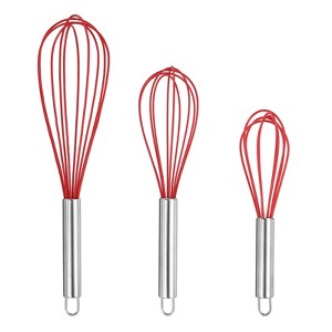 Unique Bargains Stainless Steel Silicone Non-Stick Coated Heat-Resistant Whisk 3 Pcs - 1 of 4