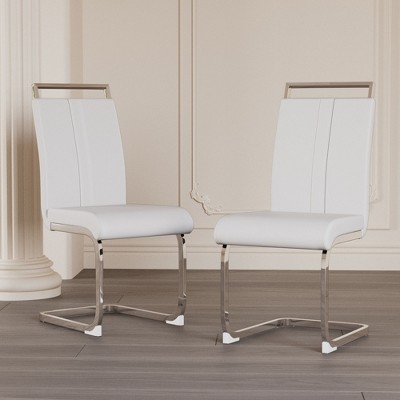 NicBex PU Faux Leather Dining Chairs Set of 2/4 with Silver Metal Legs for Living Room,Meeting Room,Bedroom
