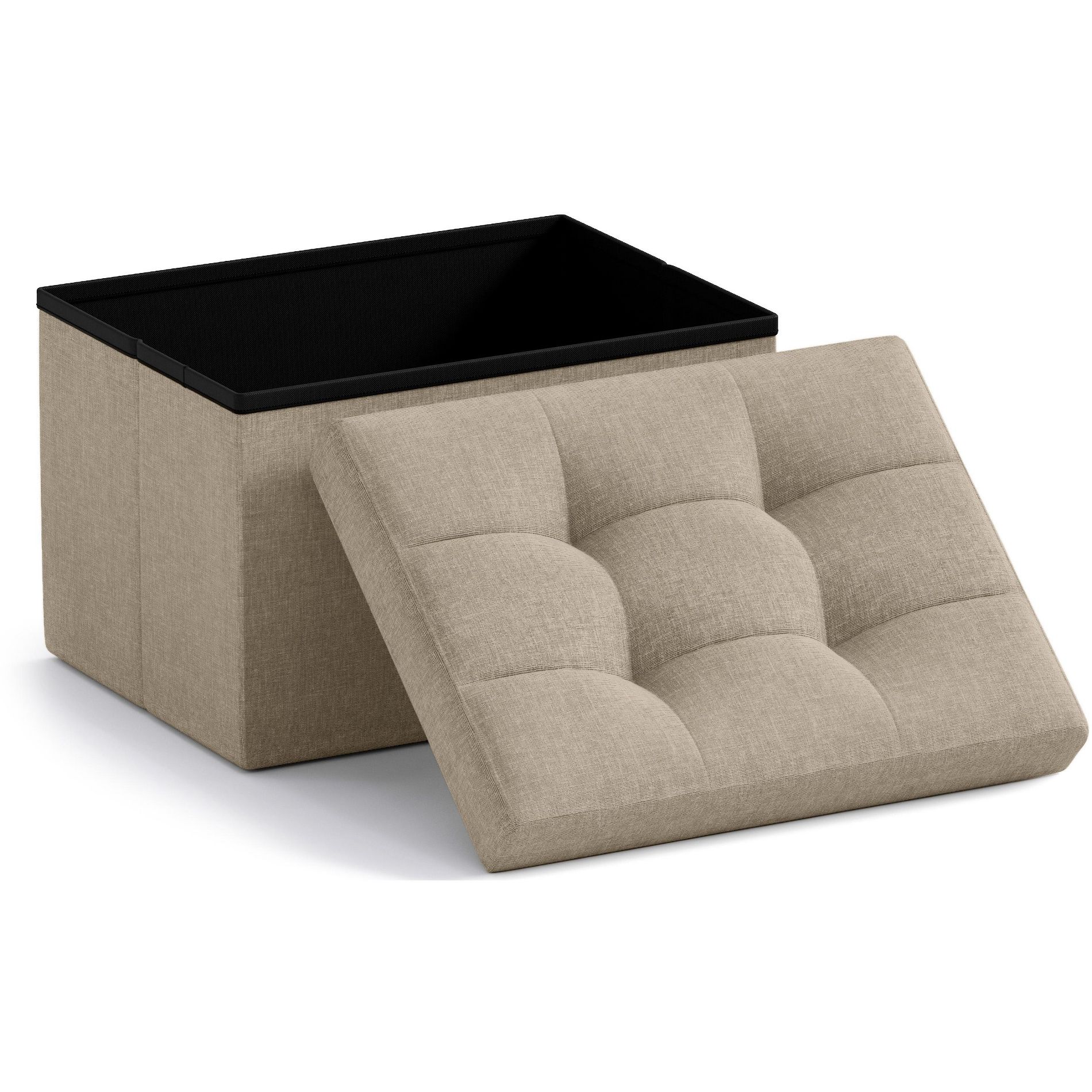 Ornavo Home Collapsible Rectangle Small Storage Ottoman - Taupe - 12" x 16" x 12"