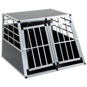 Munora 38" Double Door Pet Travel Crate - Aluminum & MDF Trapezoidal Kennel for Car Transport, Black - 1 of 4