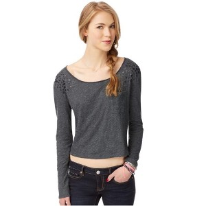 Aeropostale Womens Fabric Trinket Ls Embellished T-Shirt - 1 of 2
